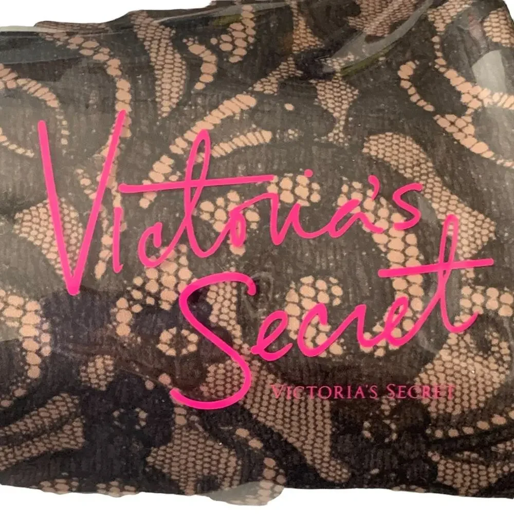 Victoria’s Secret Glossy Makeup Lace Bag Black and Nude